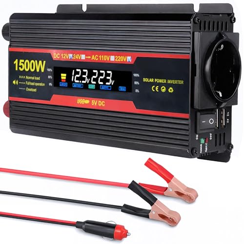 Lnopever 1500 W Power Inverter 12 V 220 V, Premium Avec Alum Cigare, Current Converter with 2 USB Ports, for Car, Steam Boat, Car Camper Refrigerator and Computer