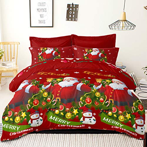 Christmas Duvet Cover Full/Queen Size Christmas Snowman Red Green Quilt Cover Santa Claus Duvet Cover with Zipper Closure 3 D Printed Bedding Cover 3 Piece Bed Set