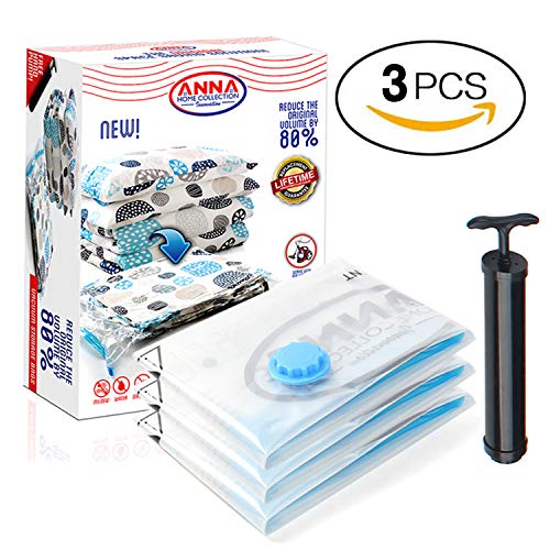 Anna Home Jumbo Vacuum Storage Bags (3 Jumbo) Space Saver Storage Bags for Travel. Durable and Reusable, Travel Hand Pump Included - Thumbnail 7