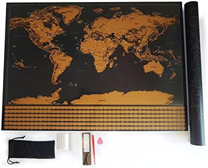 WORLD SCRATCH MAP | 210 Country Flags | Big Size (32" x 23", black) | Includes a Scratch Pen, Guitar Pick, Stickers, Magnifying Card | Perfect GIFT for the Travel Lovers
