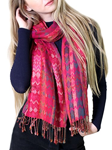 Anika Dali Amelia Chevron Pattern Lux Scarf with Tassels (Raspberry)