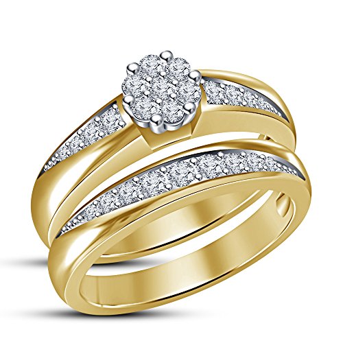 TVS-JEWELS Engagement Ring Wedding Band Bridal Set 14k Gold Plated 925 Sterling Silver (10)