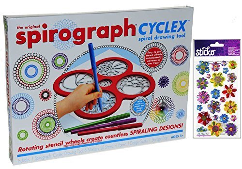 Spirograph CYCLEX Spiral Drawing Tool Kit _ Bonus Colorful Vladis Flowers 3 Dimensional Sparkle Sticker Kit Set Of 23
