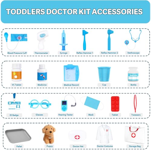 Doctor Kit for Toddlers 3-5 - Play Veterinarian Set Toys for 3 4 Year Old Boys Girls, Pretend Play Medical Kit with Dog, Bag, Costume, Stethoscope, Birthday Gifts for Kids