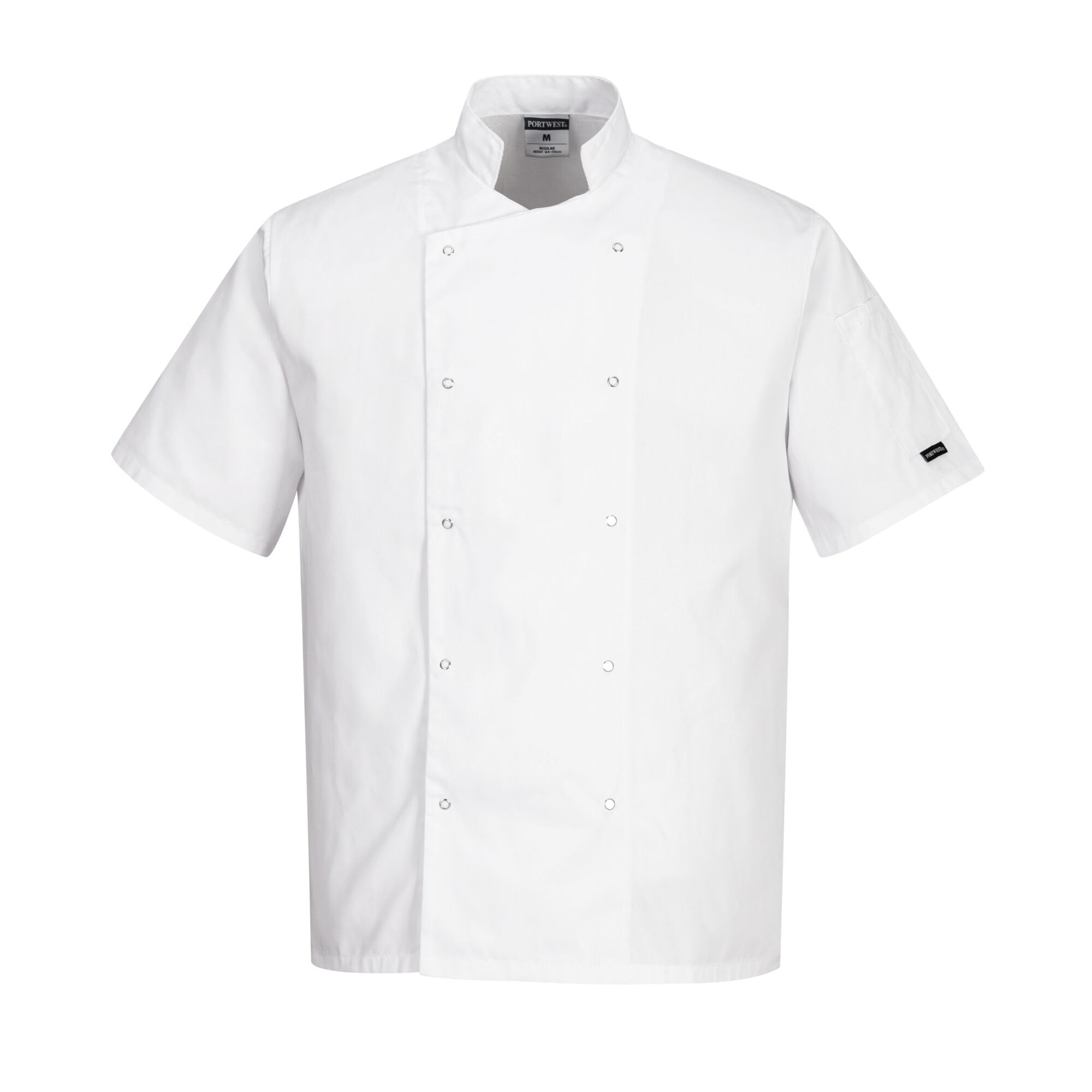 Portwest C733 Men's Cumbria Chef Jacket Lightweight Short Sleeve Durable Workwear Multi Functional Apron with Sleeve Pocket Machine Washable, White, 4XL