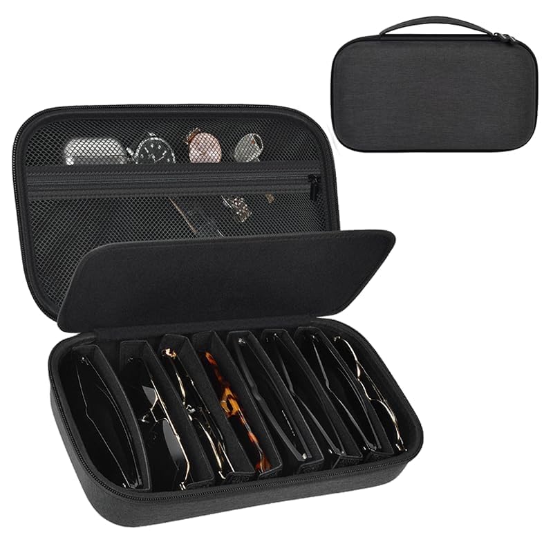 Sunglasses Organizer Case, Travel Glasses Case with for Multiple Pairs, Adjustable Eyeglasses Storage Box, Sunglasses Holder for Women Men Gray, Sunglass Glasses Storage Holder Box with 8 Slot，black