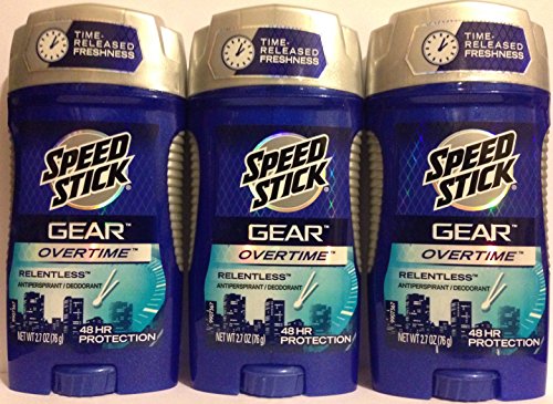 Speed Stick Gear Antiperspirant / Deodorant - Overtime - Relentless - 48 HR Protection - Net Wt. 2.7 OZ (76 g) Per Stick - Pack of 3