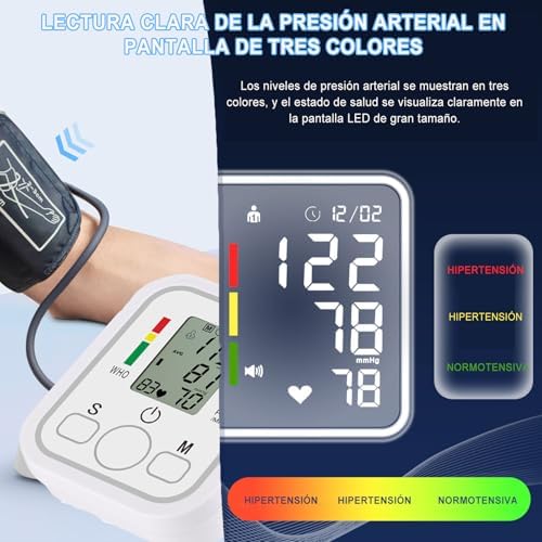 Tensiómetro de Brazo, Medidor Tension Arterial Digital Profesional, Tensiometro Automático para uso doméstico, Detector electrónico de frecuencia cardíaca, Blood Pressure Monitor