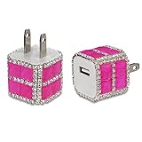 ARMYBEE Universal 3D Bling Crystal Usb Power Home Travel Wall Charger For Girls & Women Compatible with iPhone 6,6 plus,4,4S,5,5S, iPad / iPad mini / Samsung Galaxy S6,S6 Edge, S5,S4,S3, Note 4 / Note 3 / Note 2 Designed For Apple / Android And other USB Power Devices (Hot Pink)