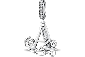 HappyStar 925 Sterling Silver Letter Beads Charms for Bracelets Rose Alphabet Initial Dangle Pendants Compatible Pandora Char