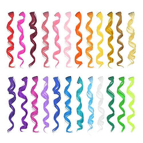 Dreamlover 24 Pack Curly Colored Hair Extensions, Clip in Party Highlights Hair Hairpieces Extensions for Kids, Girls and Women, Multi Colors A