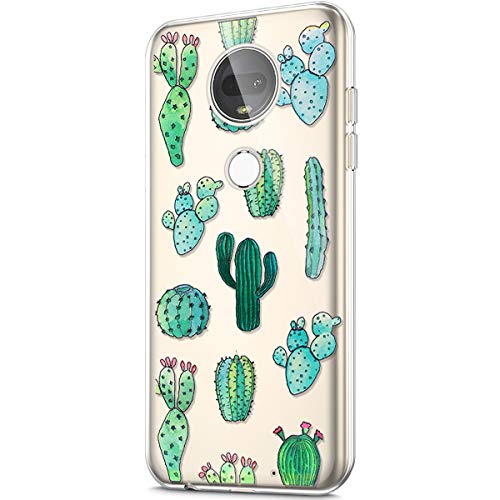 ikasus Case for Moto G7,Crystal Clear Art Panited Design Soft & Flexible TPU Ultra-Thin Transparent Soft Rubber Gel TPU Protective Case Cover for Moto G7 Silicone Case,Cactus Prickly pear