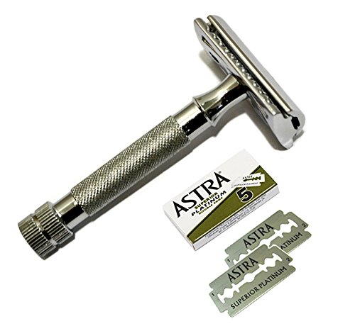 CS-202 Classic Samurai Short Handle Double Edge Safety Razor with 5 Astra Double Edge Razor Blades