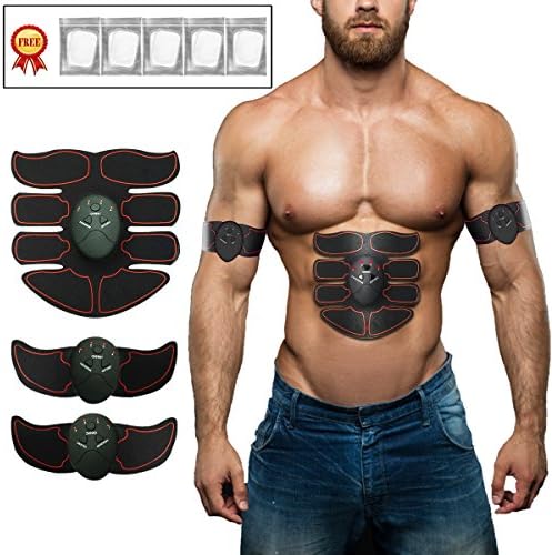 ESMK ABS Stimulator Portable Ultimate Abs Stimulator Abdominal Muscle Toner Unisex Massage Toning Belt for Abdomen/Arm/Leg Training - red(FREE 10 Gel Pad)
