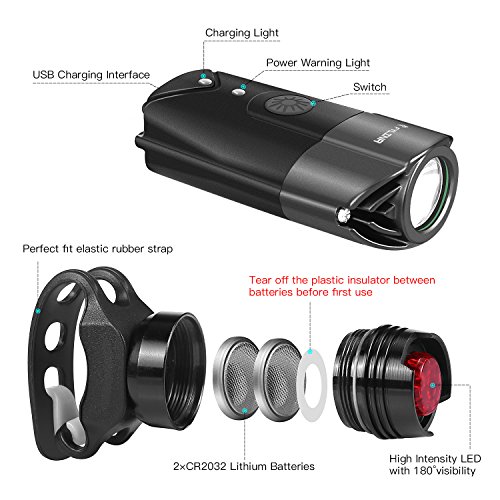 Bike Light Kit Front and Back, Fylina Bicycle Headlight Rechargeable with Two Tail Light Powerful Lumens Bicycle Led Light Set Waterproof Fits with Mountain Bike, Road Bike for Safety