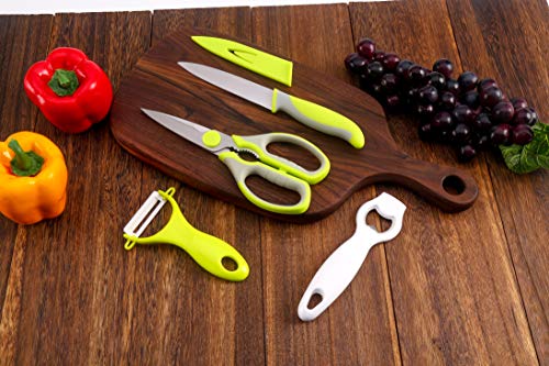 Kitchen Knife and Scissors Set by WELLSTAR, Heavy Duty Multi-Purpose Food Shears and Ultra Sharp Utility Knife with Safety Blade Cover, 3pc Food Grade Stainless Steel Cutlery Peeler Set - Thumbnail 6