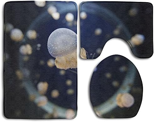 DSEWQ Space Jelly Non-Slip Absorbent 3 Piece Soft Flannel Bathroom Mat Set With 20'' X 31'' Bath Mat, 20'' X 16'' Contour Mat And 14'' X 18'' Lid Cover