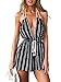 Choies Women's Cotton Black Stripe Drawing Elastic Waist Halter Romper Playsuit