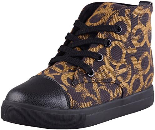 Boree Microfiber Leather&Letters Printed Canvas High-top Warm Invisible High-heel/Wedge Sneaker Black 8B(M) US