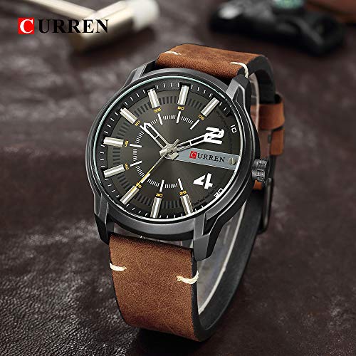 Curren 8306 - Reloj de pulsera para hombre, esfera redonda, analógica, correa de piel, reloj de cuarzo, color marrón - Imagen 4