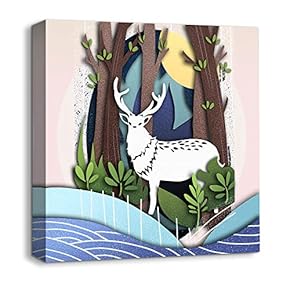 Snow Deer Merry Christmas Painting Artwork for Home Framed