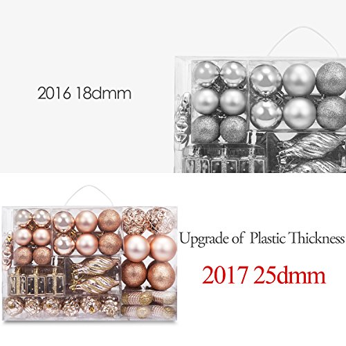 AMS 72ct Christmas Ball Assorted Pendant Shatterproof Ball Ornament Set Seasonal Decorations with Reusable Hand-help Gift Boxes Ideal for Xmas, Holiday and Party(72ct, Champagne)