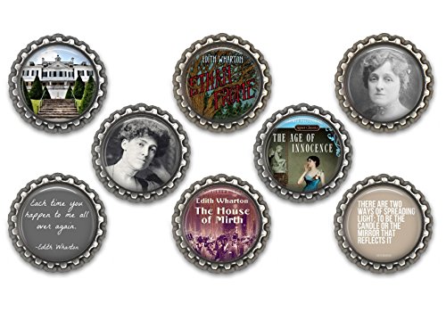Set of 8 Edith Wharton themed bottle cap magnets.
