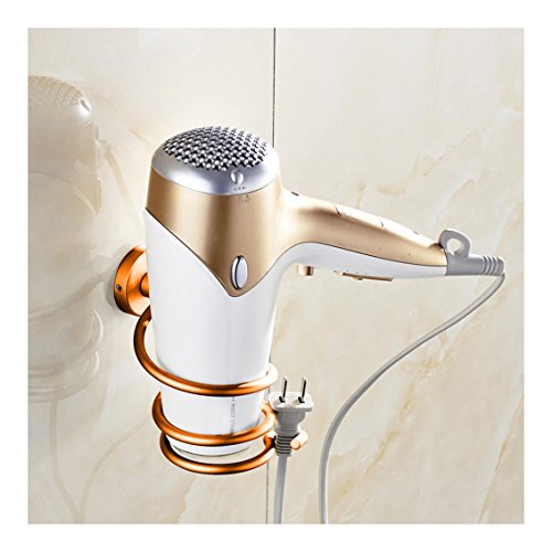 Fullkang Wall Hair Dryer Rack Space Aluminum Bathroom Wall Holder Shelf Storage (gold)