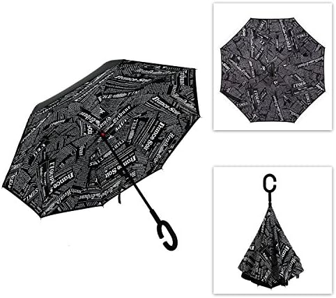 Markito Double Layer Inverted Umbrella, UV Protection Reverse Folding Inverted Umbrella with C Shape Handle for Car Rain Outdoor（Black Newspaper）