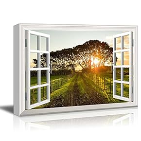 Window Overlooking a Dirt Road into The Sunset