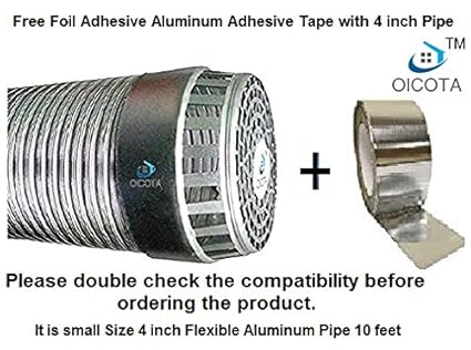 Oicota Aluminium Chimney Exhaust Duct Pipe with Cowl Cover and Free Foil Adhesive Tape, 4-inch, Silver