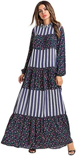 Acqrobe Women Muslim Kaftan Abaya Jilbab Party Long Dresses Plus Size Long Sleeve Loose Robe