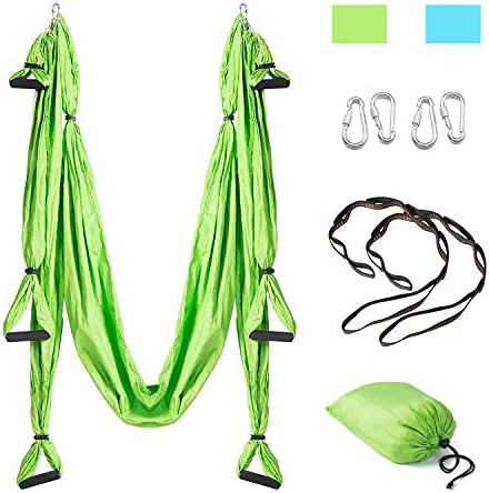 FAMLOVE Aerial Yoga Hammock Trapeze Sling,Silk Yoga Swing Set Anti-gravity Yoga Inversion Exercises including 2 Extensions Straps