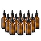 KooK 2 oz Amber Glass Bottles, with Glass Eye Droppers - (Set of 12)