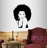 Wall Vinyl Decal Home Decor Art Sticker Beautiful Sexy Girl Woman Lady with Afro Hair Face Beauty Hair Salon Room Removable Stylish Mural Unique Design