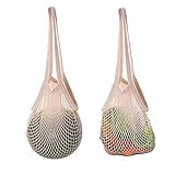 2 Pack Washable Cotton Mesh String Organic Organizer Shopping Handbag, Long Handle Net Tote