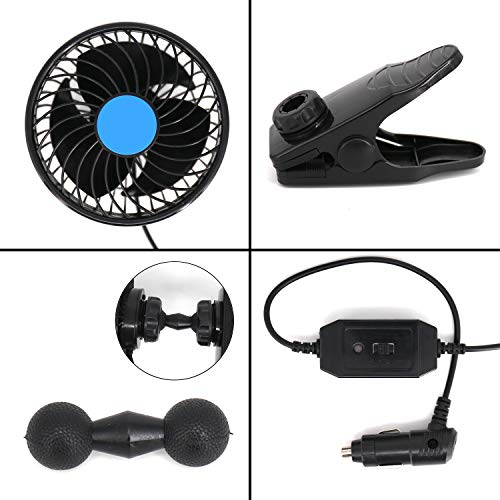 Car Fan, 12V Electric Car Cooling Fan, 2 Speed Adjustable 360 Degree Rotatable with Clip On Auto Cooling Air Fan - for Sedan SUV/RV/Vehicle