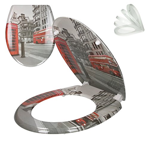 ECD Germany Premium Duroplast Toilettendeckel mit Soft-Close Absenkautomatik London Motiv