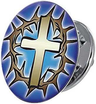 Silver Tone and Epoxy The Cross and Crown Lapel Pin with Clutch Back, 5/8 Inch