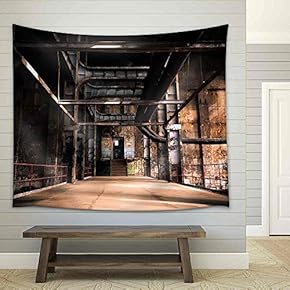 Old Abandoned Industrial Interior - Fabric Wall Tapestry Home Decor - 51x60 inches