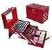 All In One Makeup Kit –  Eyeshadow, Blushes, Powder, Lipstick & More –  Highly Fashionable Red Leather Look Train Case 6” (Diagonal) Application Mirror –  Good for Beginners & Makeup Lovers