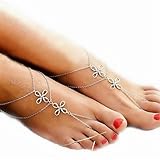 San Tokra Antique Silver Barefoot Sandals Footchain Chinese Knot Ankle Bracelet Beach Wedding Jewelry