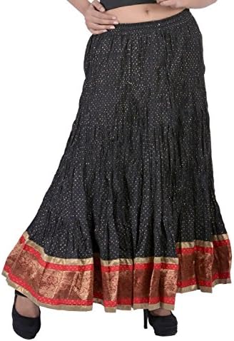 VB Originals Women's Cotton Designer Lace Work Long Skirt Medium Black