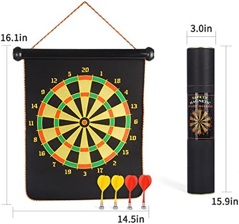 DADGOD Magnetic Double-sided Flocking Dart Board and Bulleye Game with 4 or 8 Darts for kids (12″ with 4 Darts)
