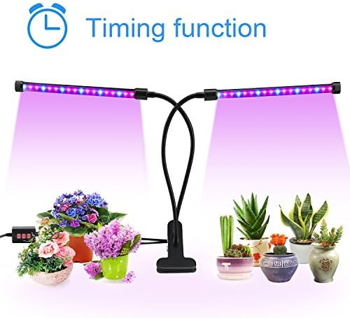 Timing Grow Light, morease Dual Head 36 LED Grow Lamp Bulb for Indoor office Greenhouse Gardening Hydroponics Plants with 3/6/12H Auto-off Timer, 5 Dimmable Levels, 360° Adjustable Neck [2018 UPGRADE]