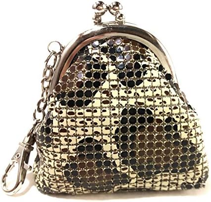 Women Mini Coin Purse Metal Mesh Kiss Lock Clasp Buckle Pouch (Beige Animal)