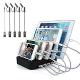USB Charging Station Fast Charger - 5 Port Quick Charging Stand Multi-Device Charger for iPhone X, iPhone 8, iPhone 8 Plus, iPad, Galaxy S8, Tablets [Including 5 Pack Charging Cables] - OPAI(Black)