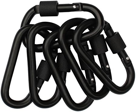 SKCQ 6pcs Aluminum Alloy Carabiner Screw Locking Spring Clip Hook Outdoor D Shaped Keychain Buckle for Hammocks Camping Hiking Fishing Traveling Backpack (Black)
