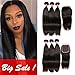 QinMei Brazilian Straight Hair 3 Bundles With Closure 4×4 Lace Closure With Bundles 100% Unprocessed Virgin Straight Human Hair Extensions Swiss Closure Weave Weft Natural Color (18 20 22 +16 Closure)