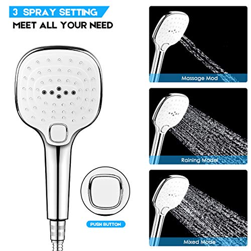 Shower Head Combo, ASOGO 9" Adjustable Rainfall Showerhead 3 Settings High Pressure Handheld Shower Head With Push Button,3-Way Water Diverter,1.5M Hose,Chrome Plated ABS,Bathroom SPA Experience - Thumbnail 2